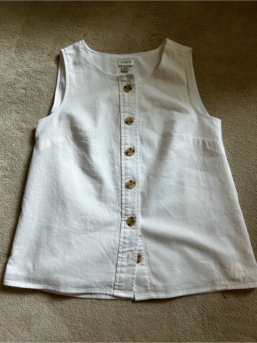 J. Crew White Sleeveless Button-Front Tank